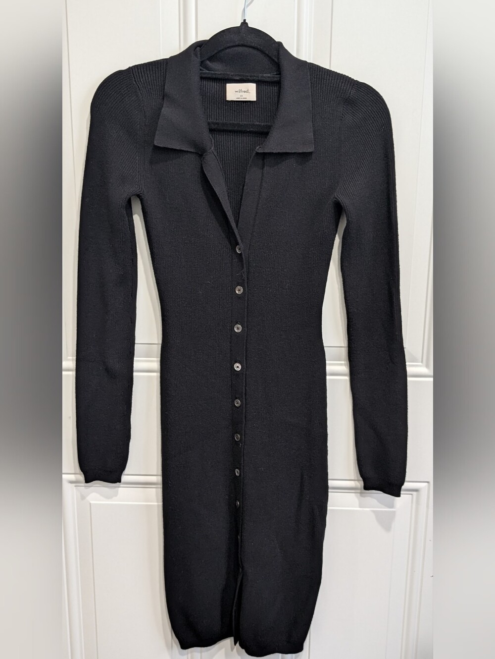 Aritzia Wilfred Cove Dress - Black Knit Polo Sweater Dress/ Cardigan- Size XS